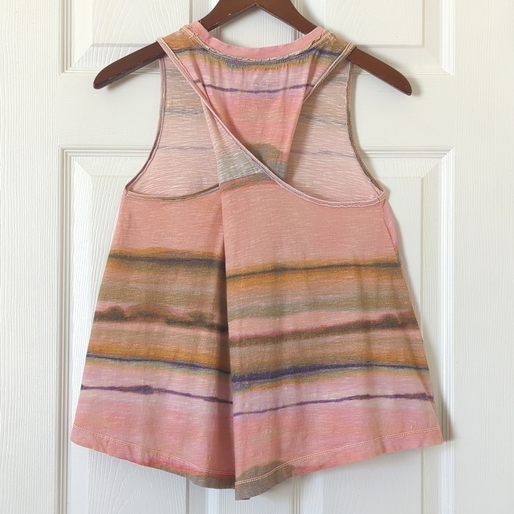Pilcro Anthropologie Sunset Dyed Motif Twist Back Crewneck Tank Top Pink XS - Picture 7 of 9